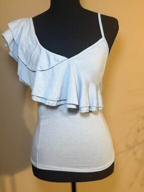 NWT Light Blue Asymmetrical Ruffle Smocked Back Tank Top Size Medium